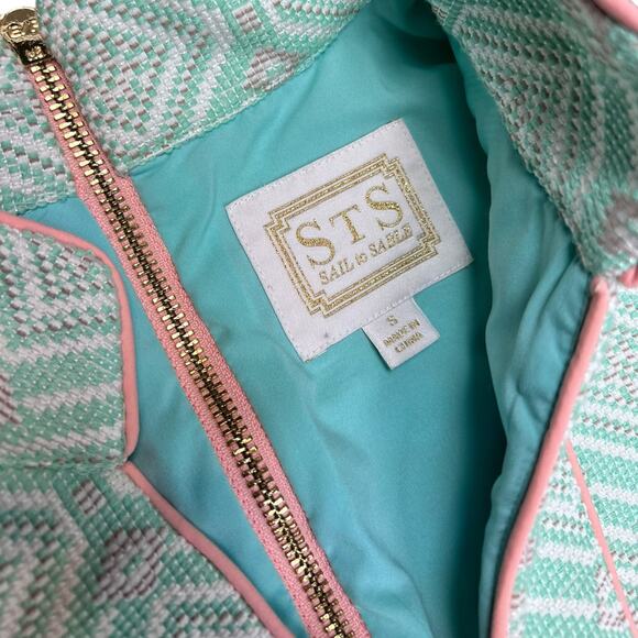 Sail to Sable Mint Green Pink Jacquard Woven Mini Shift Dress Sleeveless Small - Picture 4 of 5